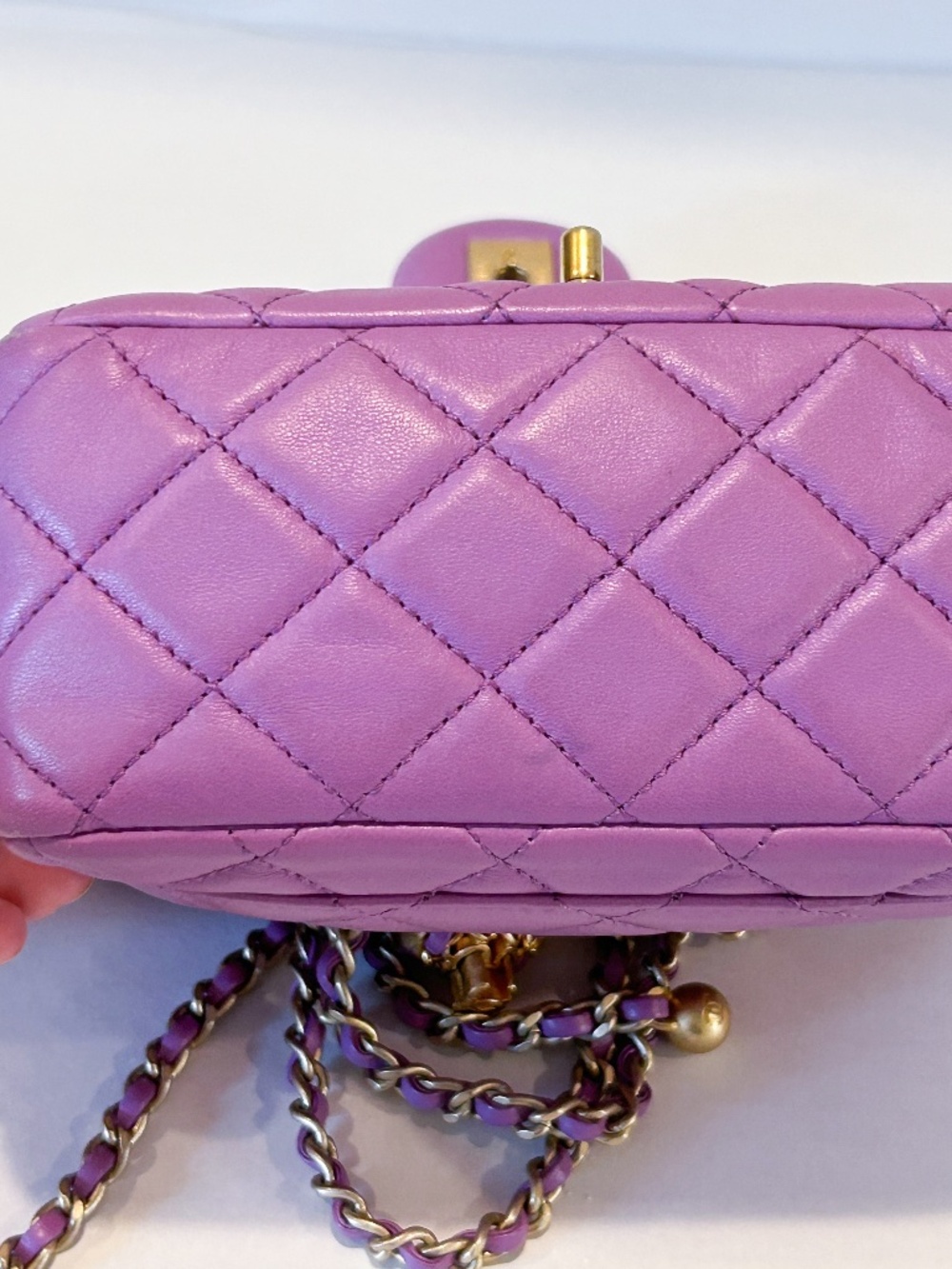 Chanel 22s Mini Square Bag Purple Pearl Crush Quilted Purse Handbag Gold - Picture 6 of 14